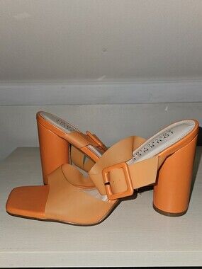 Journee Collection Orange Square-Toe Block Heel Sandals